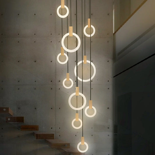 Lights of Scandinavia - Halo - Modern hanging stair LED chandelier. Perfect for creating a mood in any corner or in a stair. Aluminum/acrylic rings. Specifications Light Source LED Bulbs Base Type 2G11 Is Bulbs Included Dimmable Switch Type Power Source AC, 110-240V Lighting Area Coverage Installation Type Semiflush Mount Body Material Acrylic Warranty 2 years Certification CCC, CE, CQC, FCC, GS, LVD, PSE, ROHS, SAA, UL